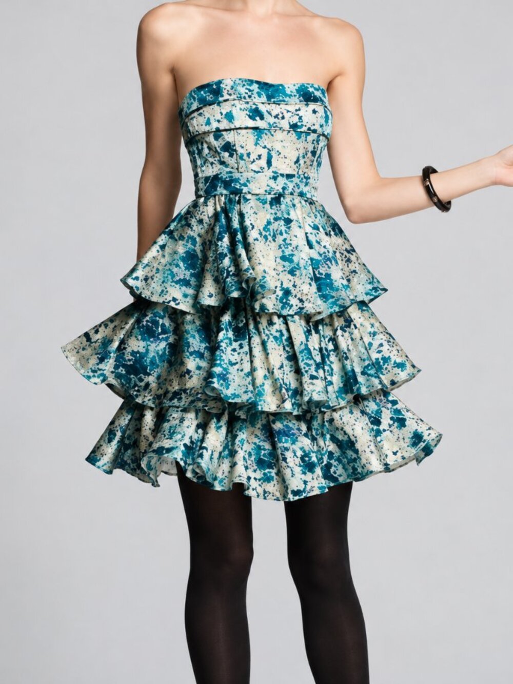 NWT Cynthia Steffe Jade Jacquard Strapless Tiered Ruffle Dress Size 6
